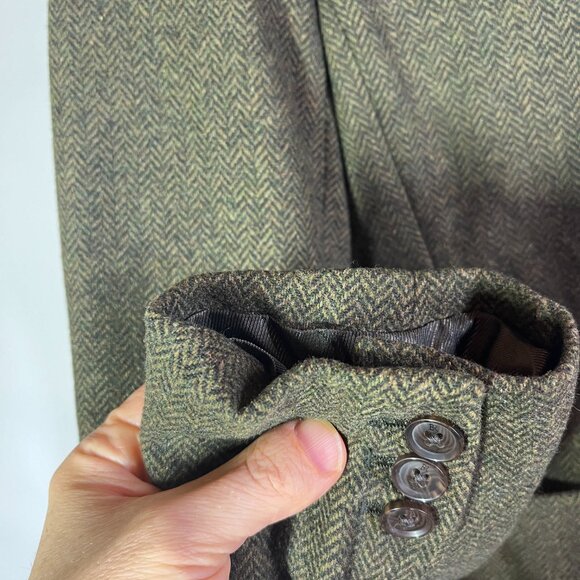 Banana Republic Factory Size 8 Herringbone Long Blazer Green Tweed Wool Blend - Picture 6 of 14